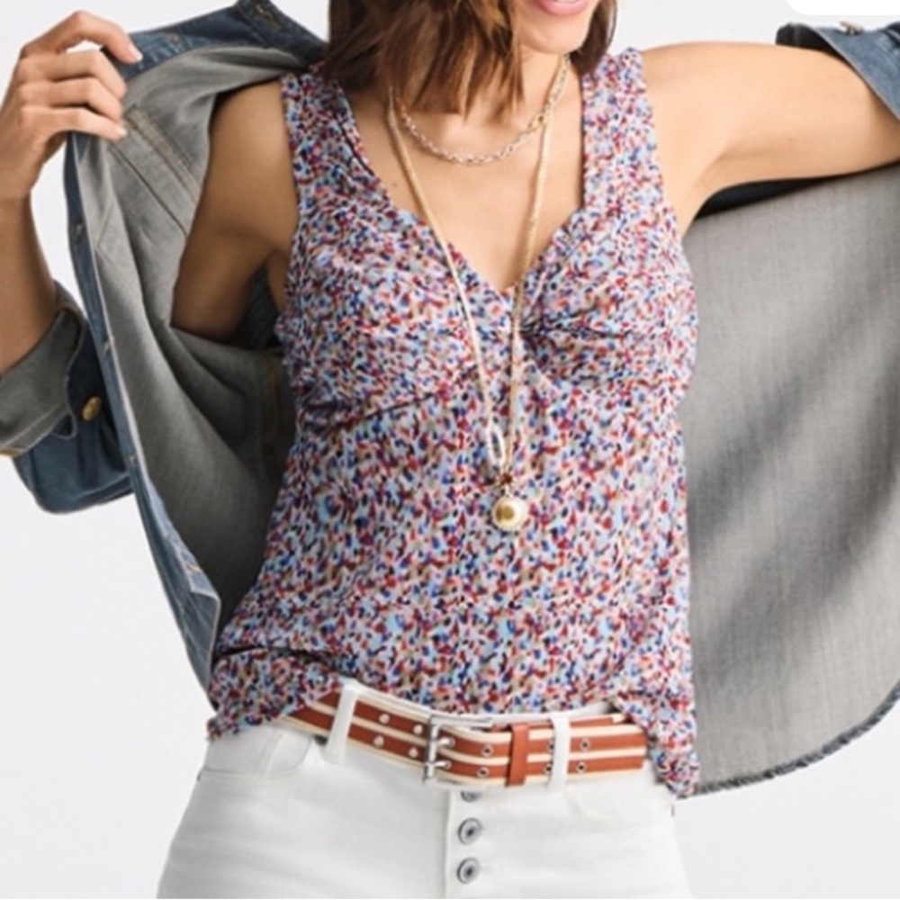 New Cabi Bustier Tank Top Colorful Confetti Print Size Medium Twist Front NWT